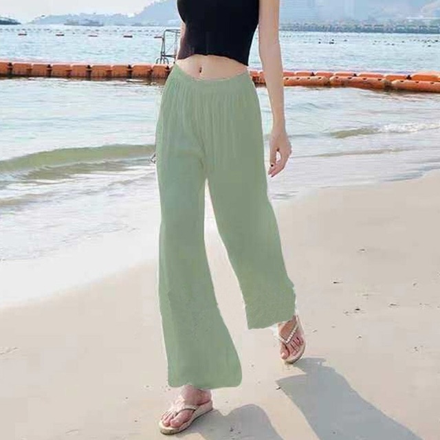 Quần Dài Ống Rộng Nam Nữ Xô Cotton Mỏng Mát Đi Biển Đi Phượt Chống Nắng Chống Muỗi Đốt - Âu Mỹ Hàn