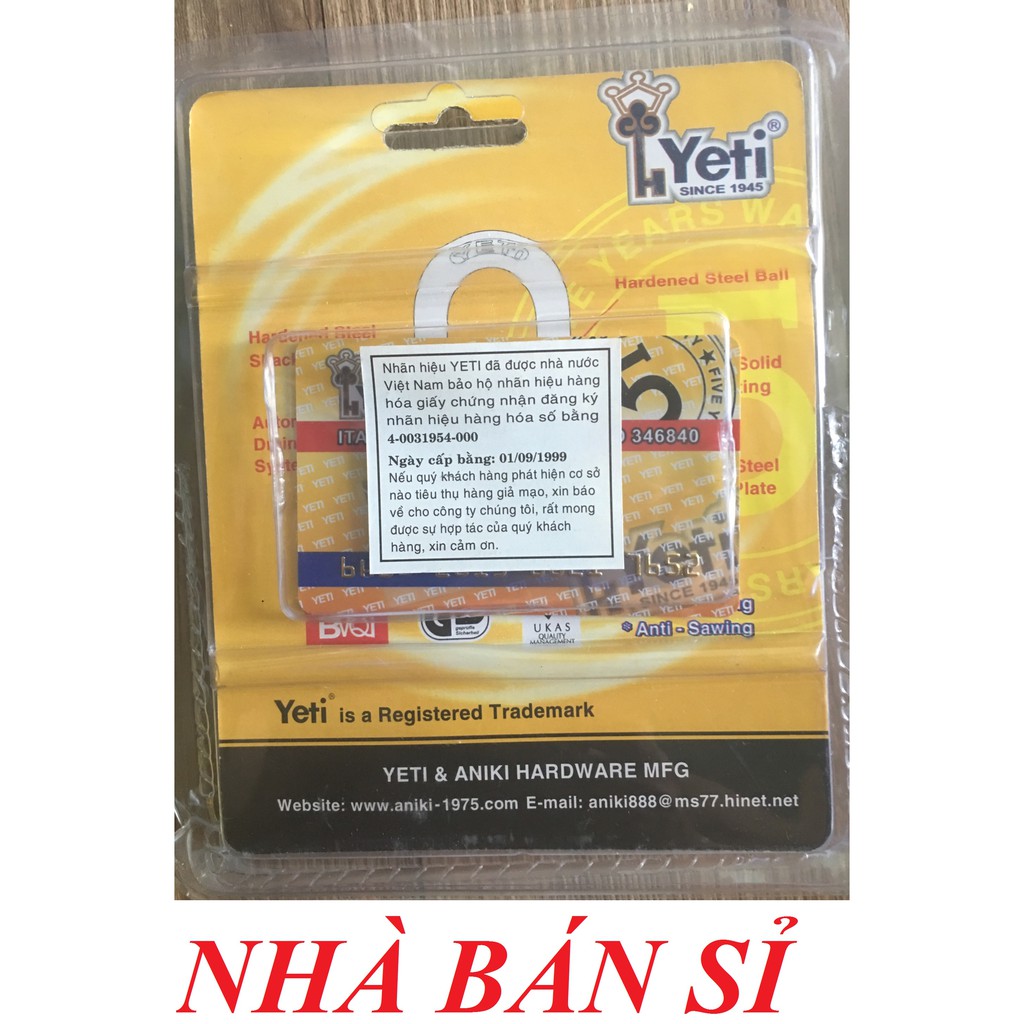 [CHÍNH HÃNG] Ổ Khóa Cửa Chống Cắt YETI 70mm Thân Đồng Thau No.346840 Cao Cấp Có Thẻ Kiềm Tra Và Tem Chống Giả