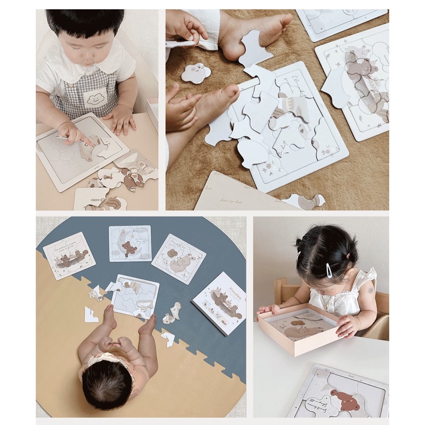 Bộ tranh xếp hình Dottodot, trò chơi ghép hình Dottodot (set 4 tấm hình) cho bé Hàn Quốc - Made in korea