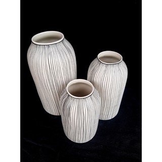 Bộ bình trụ kẻ sọc thủ công oanh gia authentic bat trang