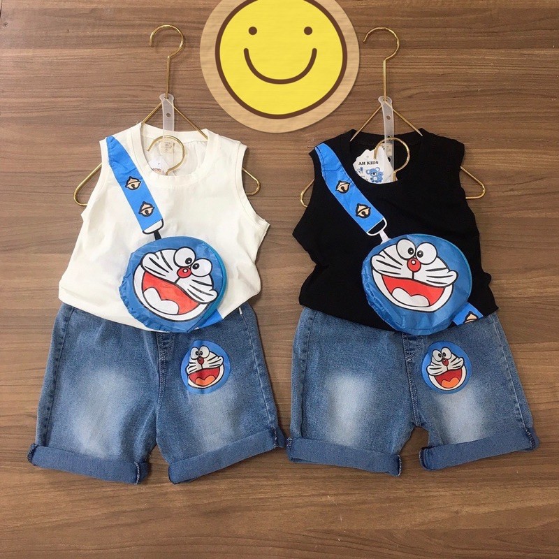 Set áo ba lỗ sát nách quần Jean lửng Doremon cho bé trai từ 7 - 21kg - Riokids SN10