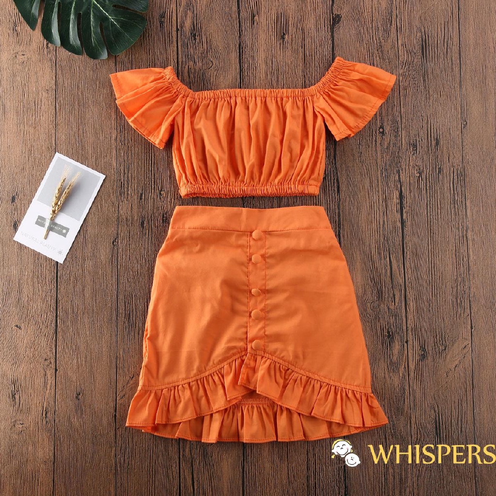 Set áo croptop trễ vai + chân váy xinh xắn dành cho bé gái 1-6 tuổi
