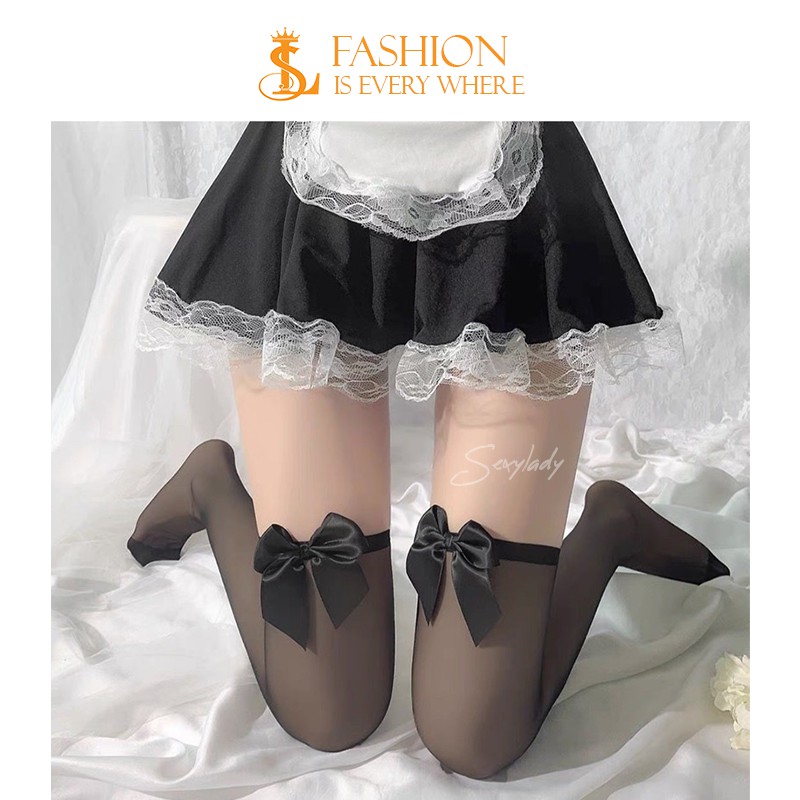 Tất Đùi Nữ Trơn Đính Nơ Sexy Quyến Rũ - Vớ Đùi Nữ Cosplay Gợi Cảm Đáng Yêu | SexyLady_02