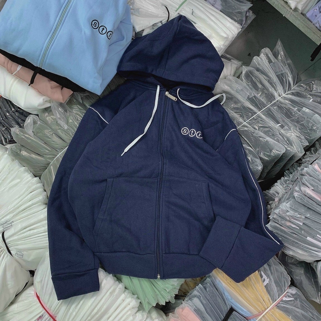 Áo khoác trơn nỉ ngoại dày dặn STR có viền độc đáo, áo khoác nỉ UNISEX form rộng thoải mái xinh xắn.