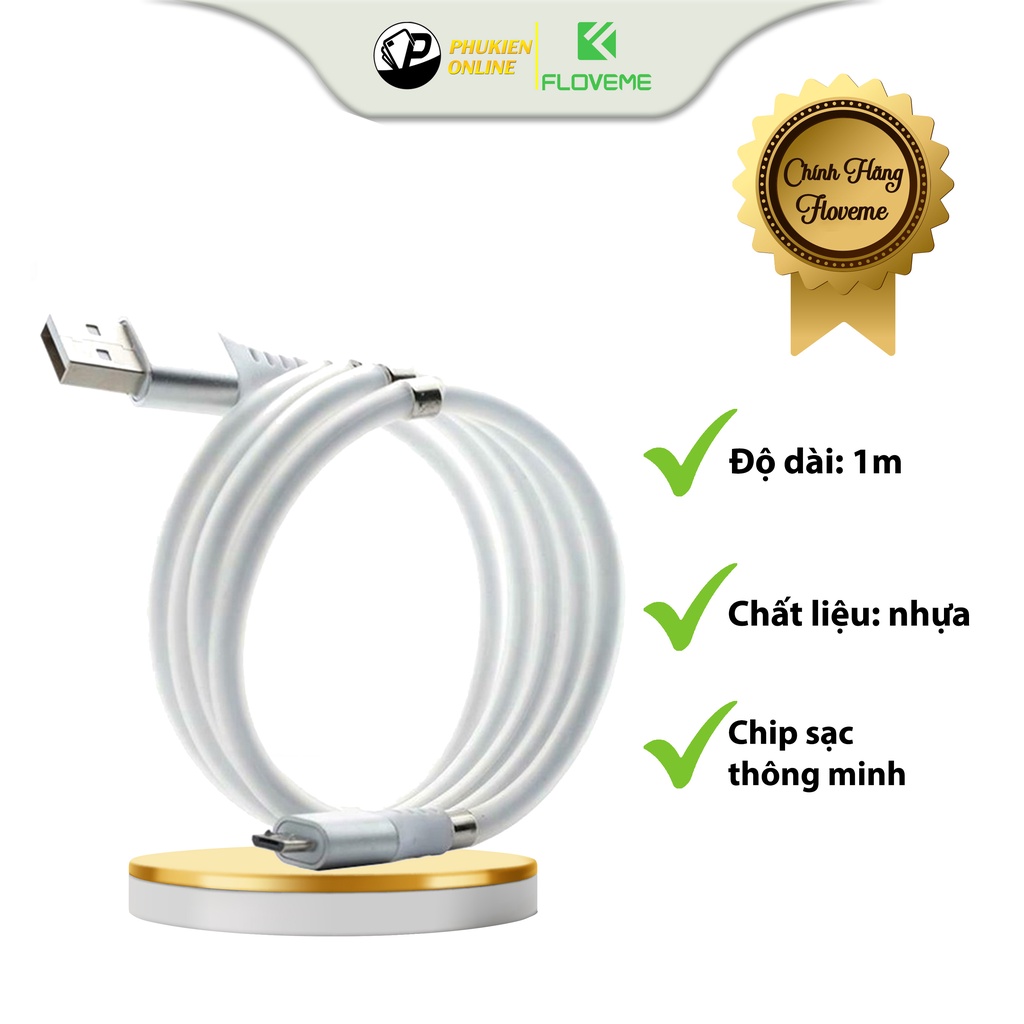 Cáp sạc nam châm chống rối Floveme - Calla, hỗ trợ sạc nhanh 2.4A ,Trang bị chip điện tử thông minh - điện thoại android