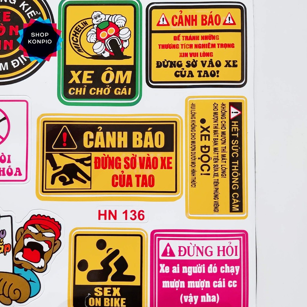 Bộ Tem Sticker Cảnh Báo Cao Cấp Dán Xe Máy, Ô Tô, Mũ Bảo Hiểm, Chống Thấm Nước, Chống Bay Màu