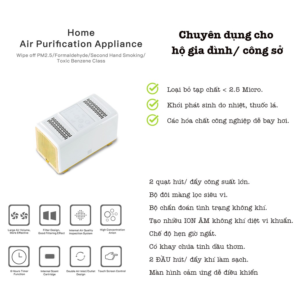 Máy lọc không khí hút ẩm J020 dành cho phòng khách với bộ lọc TRIPLE 3 lớp với 2 quạt hút lớn (Cảm biến ô nhiễm) | BigBuy360 - bigbuy360.vn
