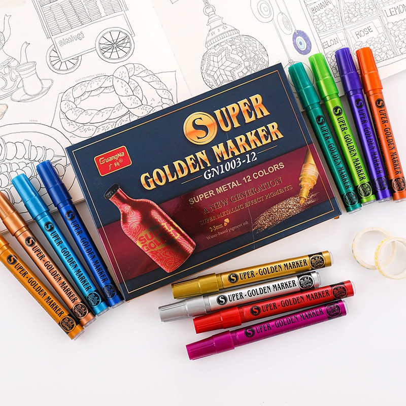 Peach Metallic Color Marker Pen Acrylic Pen Office School Art Study Stationery Permanent 12 Color