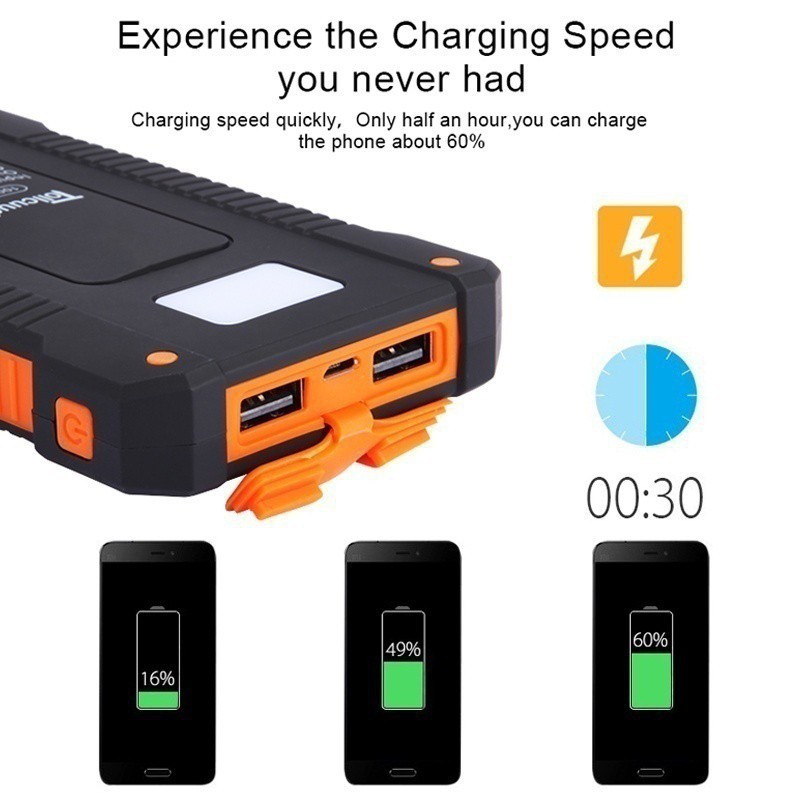 sạc dự phòng 50000mAh Power Bank Sạc năng lượng mặt trời không thấm nước với đèn pin USB kép