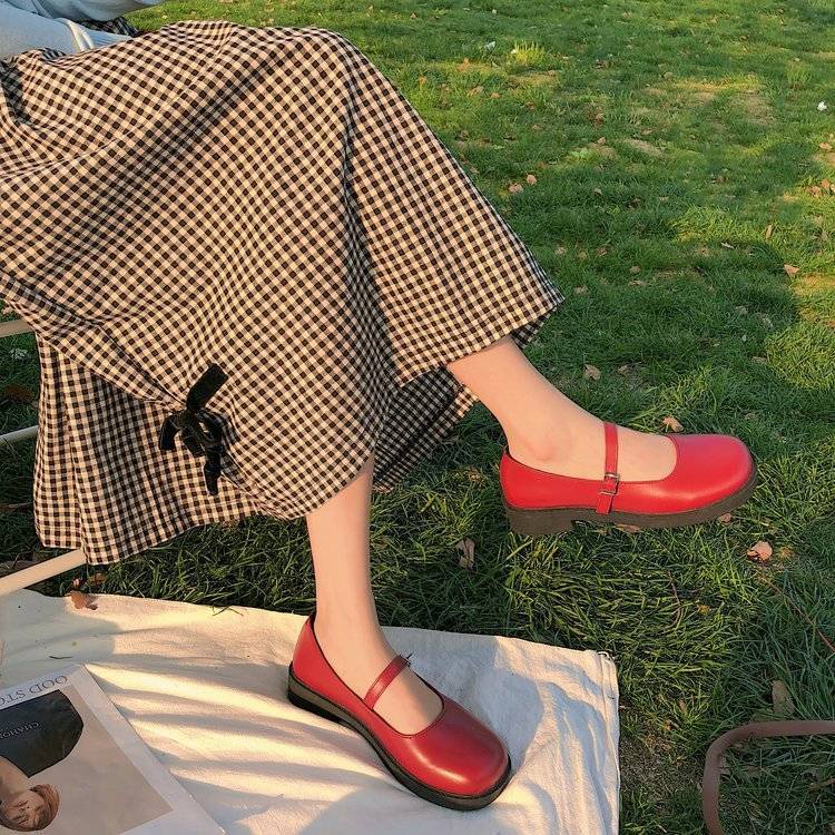 Giầy mary jane Giày Da Đế Thấp Phong Cách Nhật Bản Dễ Phối Đồ