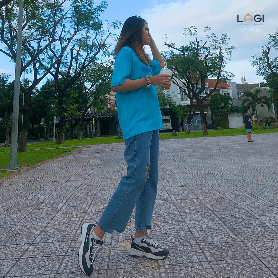 Quần jean rách gối ống rộng cạp cao - Quần bò dáng suông rộng BIGSIZE từ 50KG đến 80KG - LAGI BÉO