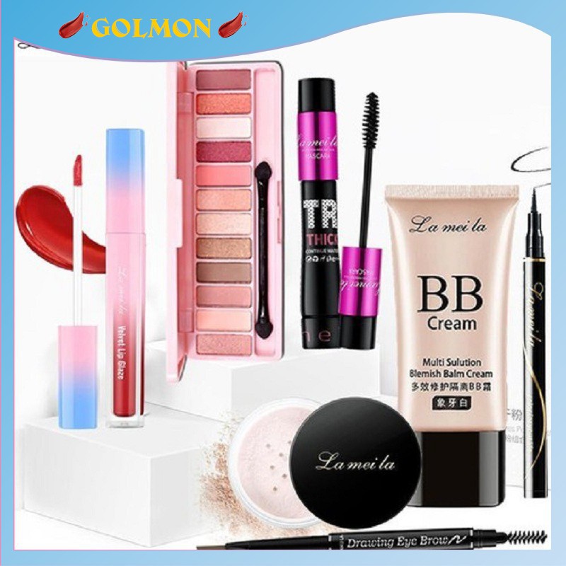 Bộ trang điểm đầy đủ LAMEILA 7 món Kem BB+Phấn phủ+Phấn mắt+Mascara+Chì kẻ mày+Bút dạ kẻ mắt+Son kem