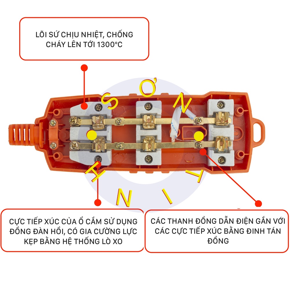 Ổ Cắm Điện Lõi Sứ Chịu Nhiệt SOPOKA T3-3000W T5-3000W T10-3000W 2 3 4 Lỗ Cắm - 3 5 10 Mét - 3000W