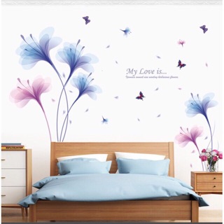 Decal dán tường hoa pha lê xanh tím