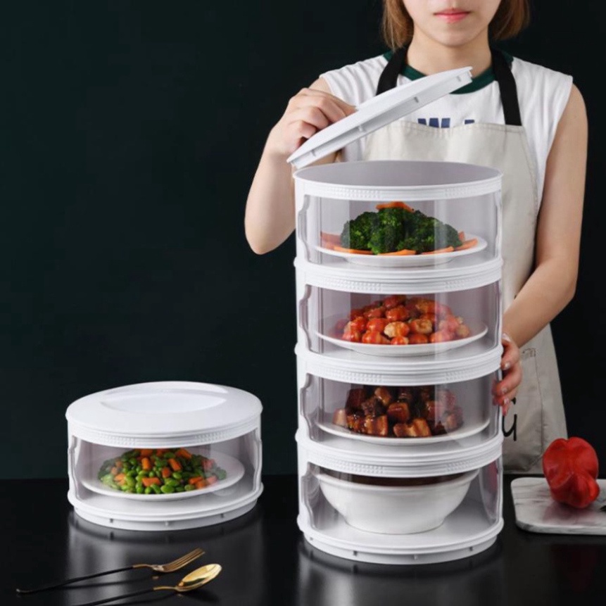 LỒNG bàn giữ Nhiệt Hộp Đựng Thực Phẩm Hộp Lưu Trữ Hộ Gia Đình Chống Bụi 5 Tầng Trong Suốt Thực Phẩm Có T