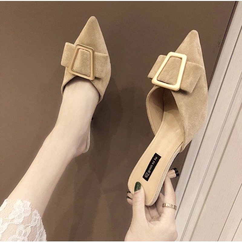 Sục NữFREESHIPsục cao gót guốc cao gót Sục Nữ da báo cao7cm da mềm Hàng Chuẩn Size Đế Vững Màu Đen Cực Sang