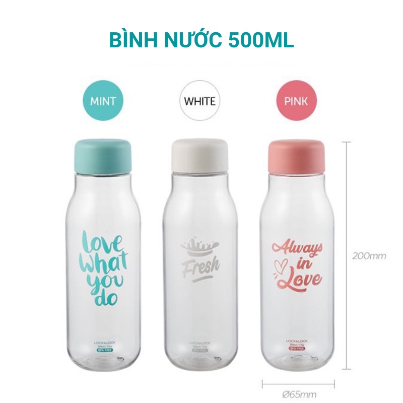 Bình nước nhựa Lock&Lock HAP654 500ml BPA Free, đựng sữa đậu nành, nước detox, bình nước cho trẻ đi học
