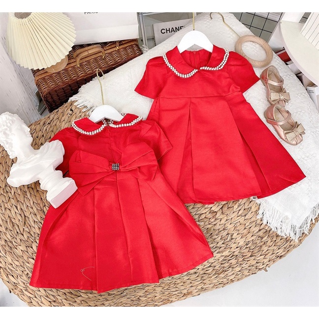 Váy thiết kế đỏ cổ ngọc cho bé XA016