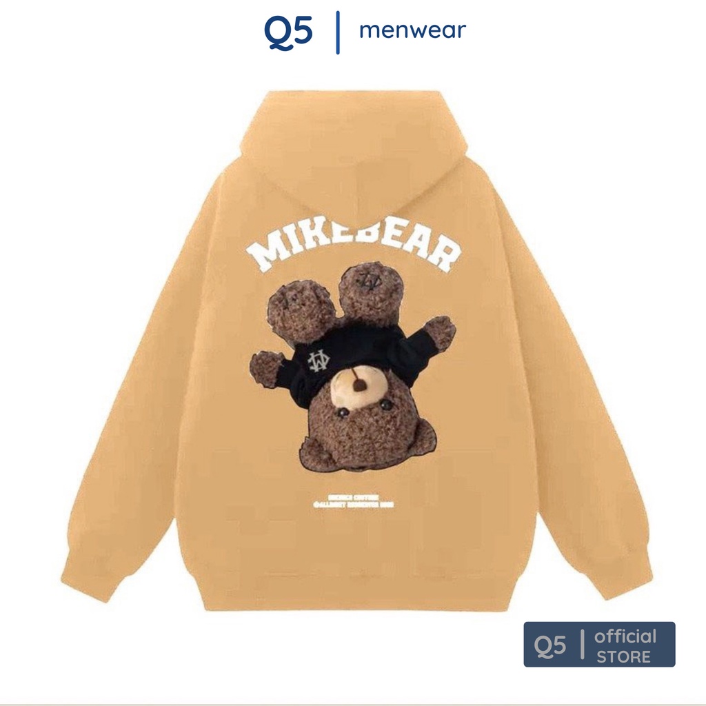 Áo Khoác Hoodie Nam Nữ Q5 in hình gấu ngược Mikebear, chất nỉ bông giữ ấm, form rộng, unisex