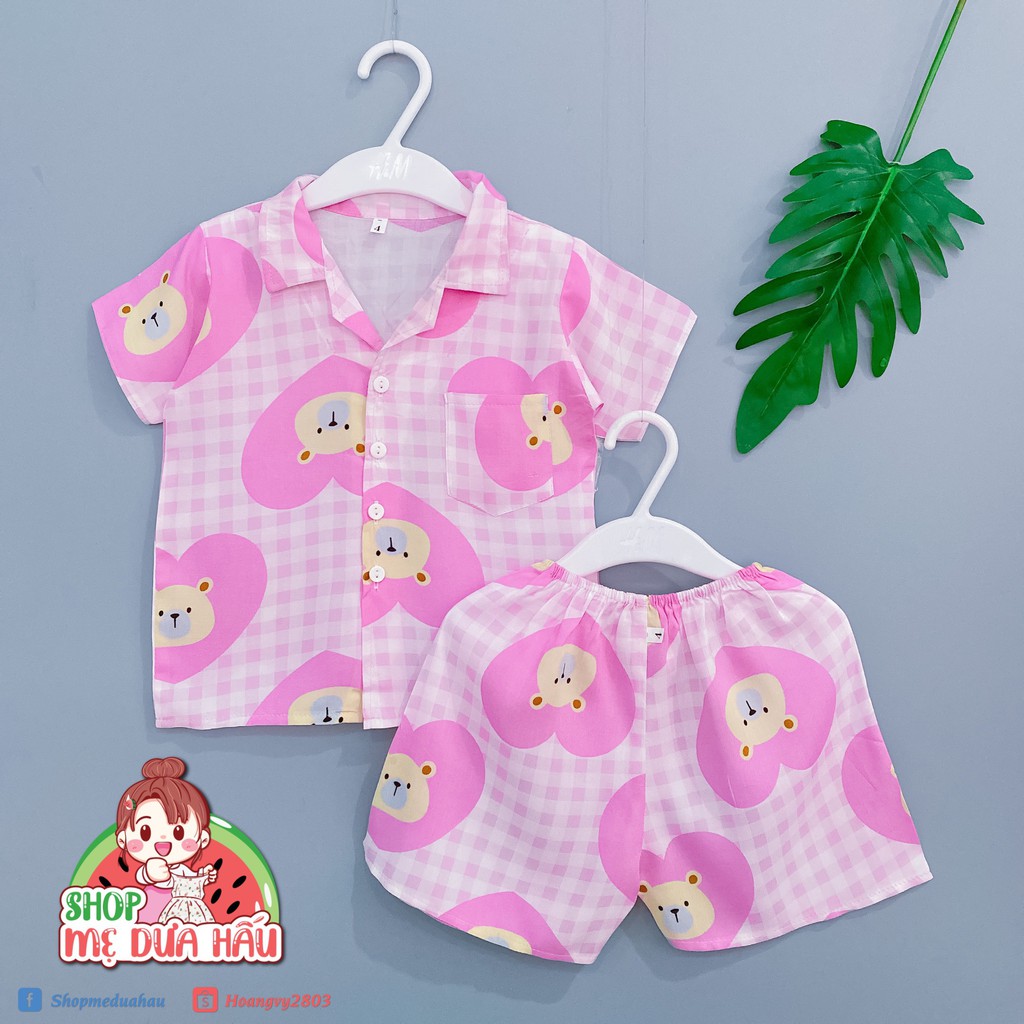 [Mã FASHIONXANH194 giảm 10K đơn 50K] Bộ tole lanh Pyjama ngắn bé gái 8-32kg (Link 1)