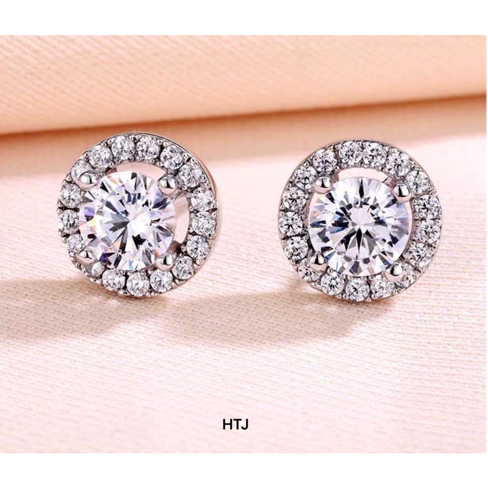 Khuyên tai nữ bạc thật đính đá tròn lấp lánh sang trọng - Kho sỉ bạc Nhất Linh