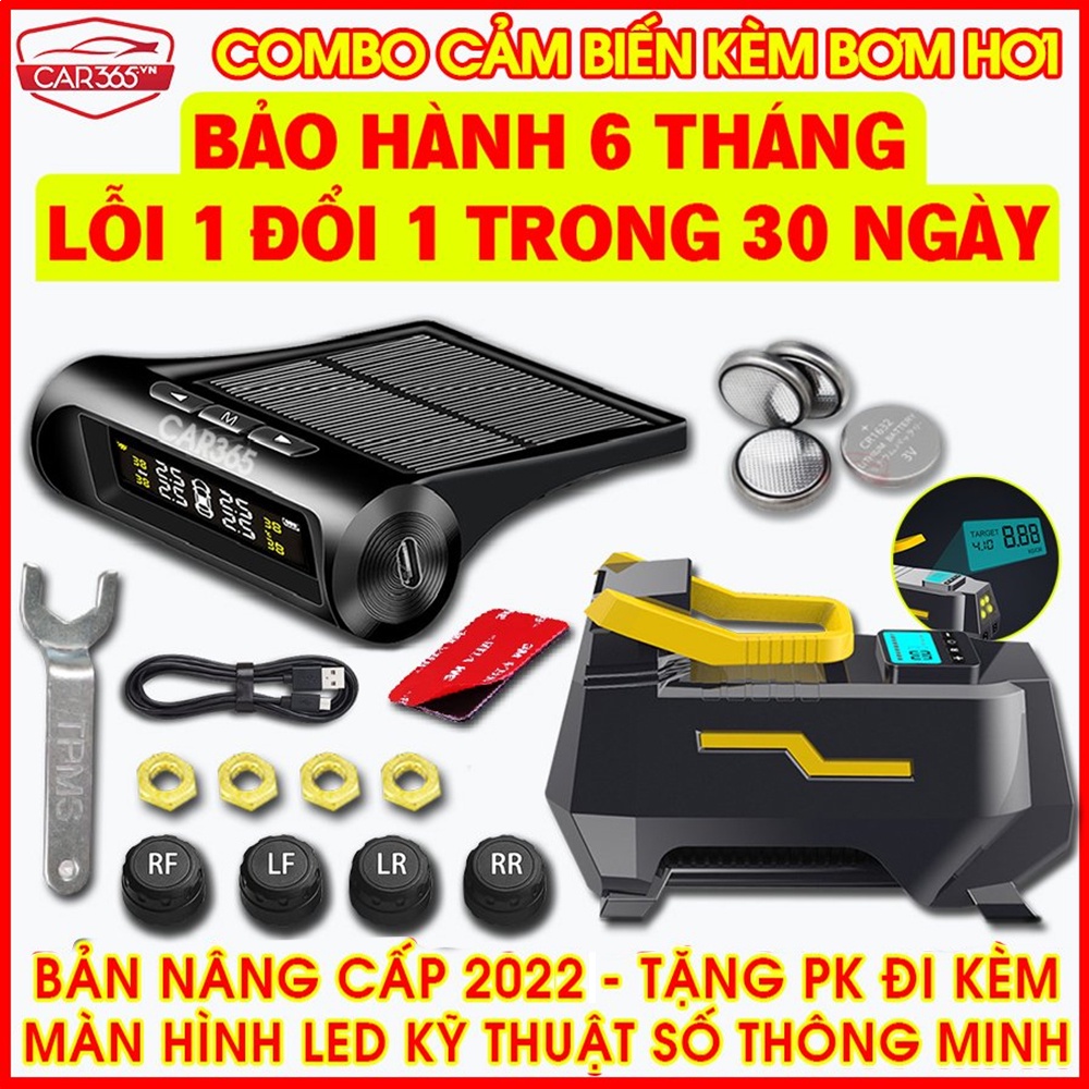 COMBO Bơm Hơi + Cảm biến áp suất lốp xe hơi cao cấp chính hãng CAR365- màn hình hiển thị LCD Sắc Nét - BẢO HÀNH 06 THÁNG