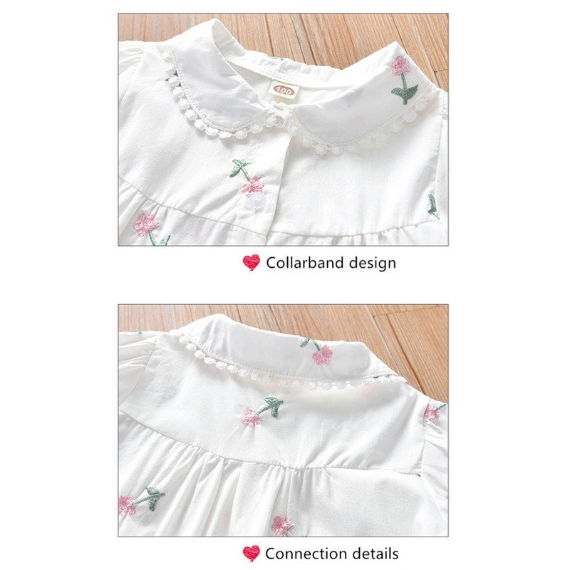 Girls Summer Shirt Clothes Kids Ins Fashion Cotton Thin Short Puff Sleeves Tops Girl Floral Printed Princess Shirt
