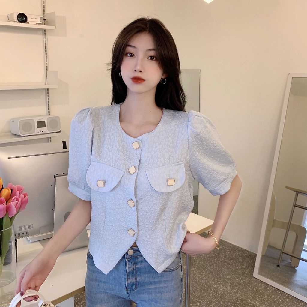 Áo Sơ Mi Trắng Tay Phồng Ngắn Thời Trang Mùa Hè Hàng Mới Dành Cho Bạn Nữ