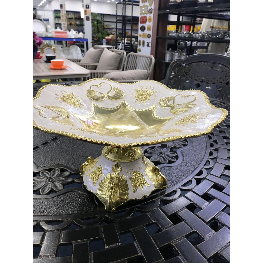 Đĩa hoa cao tân cổ điển để trái cây mạ vàng cao cấp