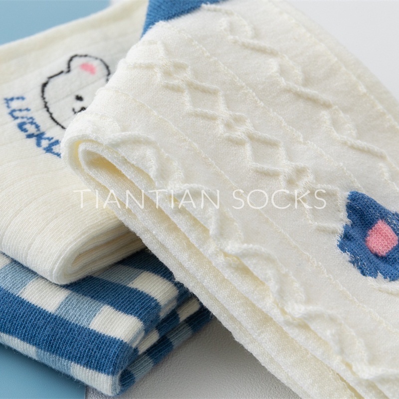 TIAN TIAN T126 Tất nữ cổ cao Hàng cao cấp Vớ Cotton nguyên chất in hình gấu hoạt hình phong cách Hàn Quốc dễ thương phong cách Nhật Bản cho học sinh