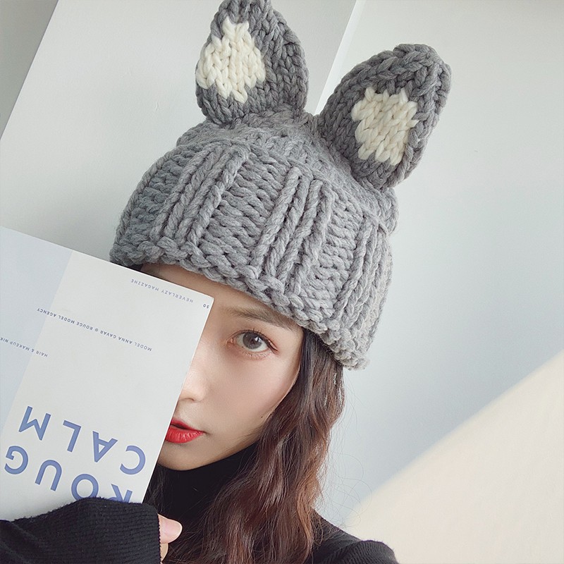 Mũ len đính tai mèo kiểu Hàn Quốc thời trang thu đông cho nữ