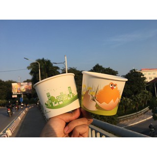 Combo 100 Tô Giấy họa tiết 390ml Kèm Nắp Nhựa PET |Kleur Paper Cup