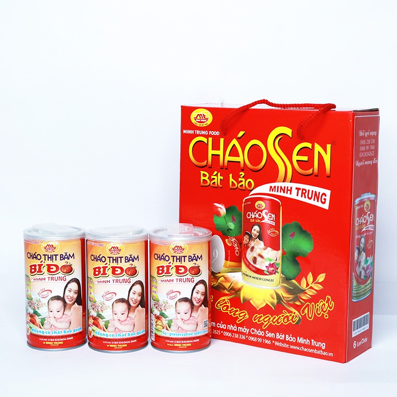 Cháo thịt băm bí đỏ ăn liền Minh Trung combo 3 lon - CHAOTHITBAMBIDO 3