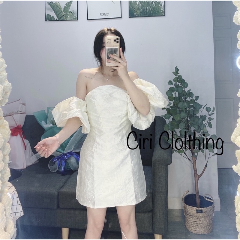 Đầm gấm tay bồng cúp ngực | BigBuy360 - bigbuy360.vn