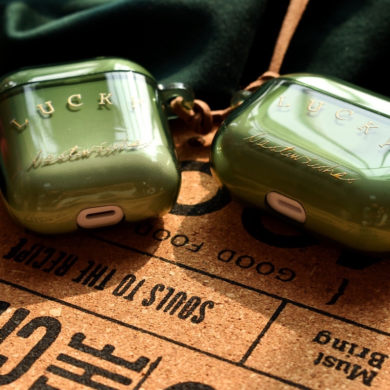 Vỏ Bảo Vệ Hộp Sạc Tai Nghe Airpods 1 2 Pro 3 Bằng TPU Mềm Trong Suốt Màu Xanh Lá Có Móc Khóa