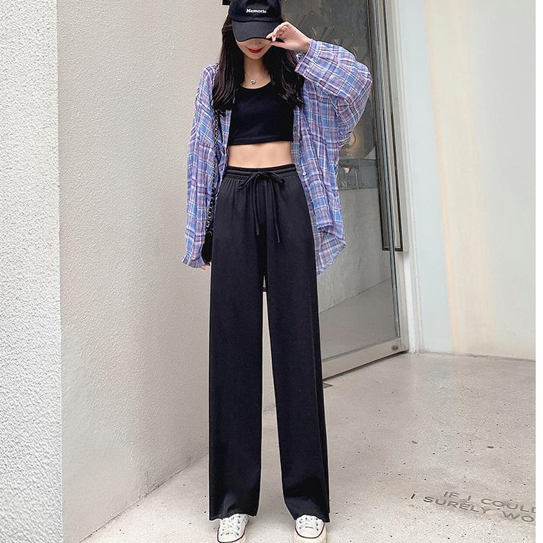 Quần ống xuông ống rộng trendy cạp chun có dây buộc