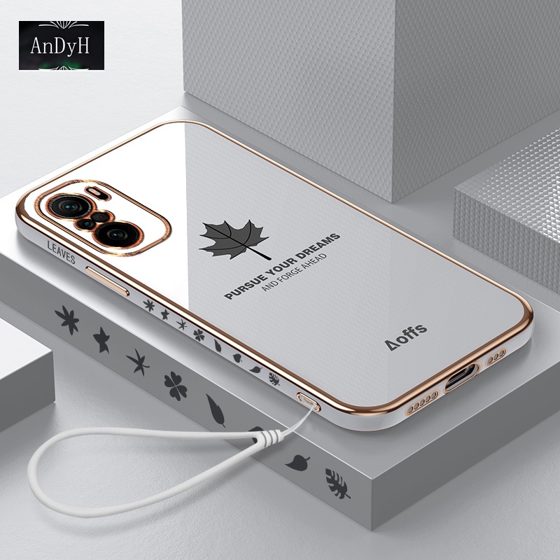 Ốp điện thoại mạ điện hình lá phong với dây đeo cho Xiaomi Poco F3 Redmi K20 K30 K30S Ultra K40 Pro Plus