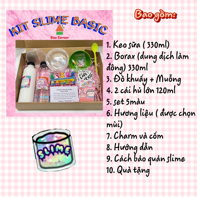 Bộ kit SLIME BASIC LỚN Dâu Corner tặng kèm hương + hướng dẫn - Slime an toàn