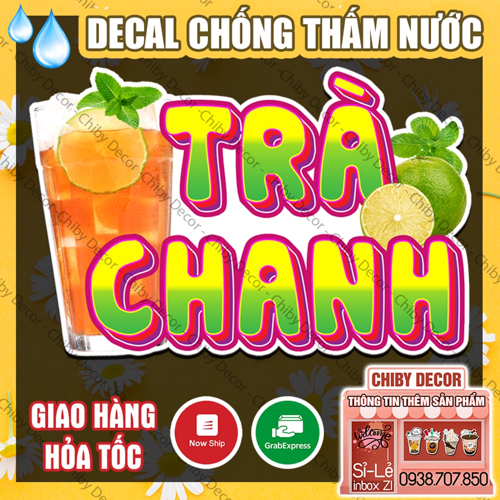 Tranh Dán Tường Trà Chanh 🌈 Decal Dán Tường Trang Trí Quán Trà Sữa, Cà Phê - Sticker Chống Nước, Chống Nắng, Cắt Sẵn