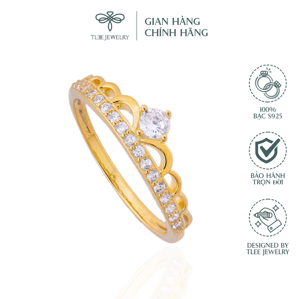 Nhẫn bạc nữ TLEE vương miện nữ hoàng mạ vàng 14k sang trọng NCJ A0148