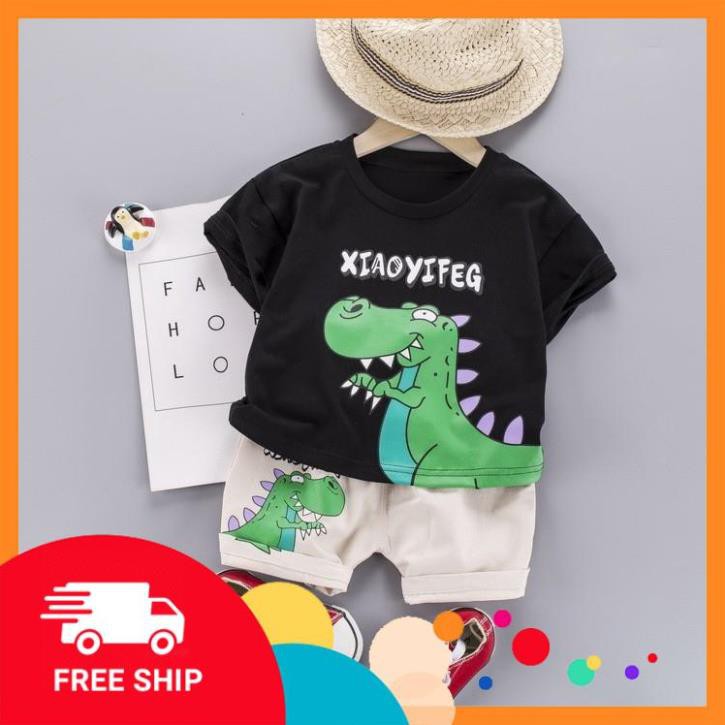 Bộ unisex bé trai và bé gái khủng long ngộ nghĩnh, mùa hè thoáng mát chất lượng tốt sale giá rẻ - HT010 - Sale