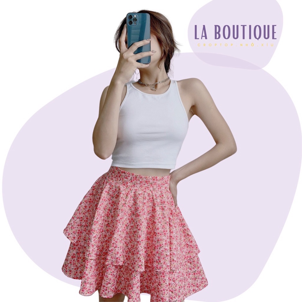 Chân váy ngắn hai tầng cạp cao LA BOUTIQUE họa tiết hoa nhí dáng xoè SM20