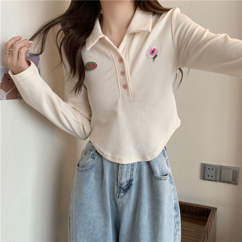 Jiashucheng Áo Thun Polo Tay Dài Dáng Ôm Phong Cách Mới Mùa Thu Độc Đáo Niche