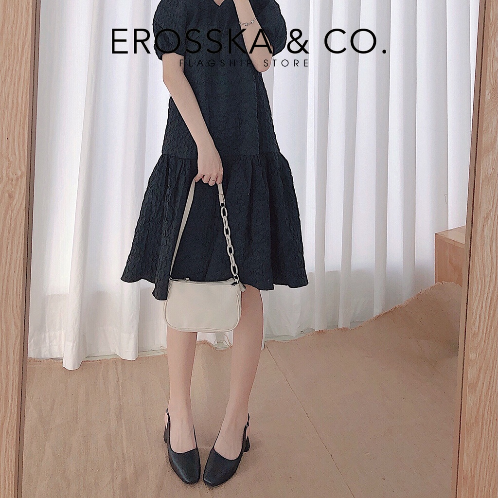 Giày cao gót slingback Erosska mũi vuông kiểu dáng basic gót vuông vững chắc màu đen _ EL013