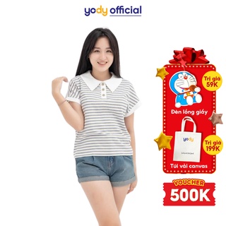 Áo polo nữ YODY tay liền kẻ ngang APN3758