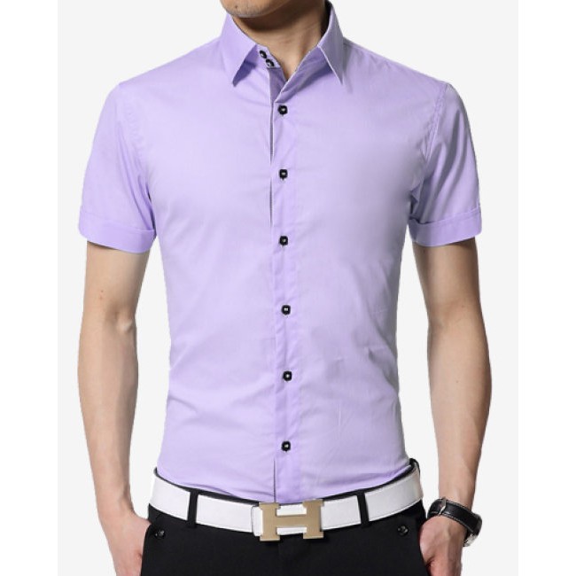 Áo sơ mi ngắn nam hàn quốc đẹp công sở Áo sơ mi nam Cộc Tay Tím Nhạt LSM0031