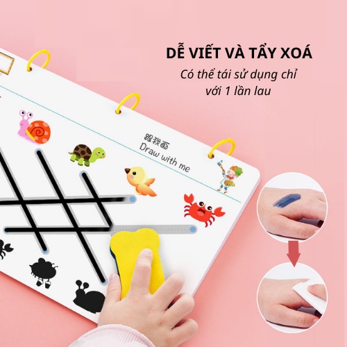 Đồ chơi giáo dục sớm Montessori thông minh cho bé. Sách tập viết, tập tô, nối điểm, nối số, luyện cầm bút, tái sử dụng