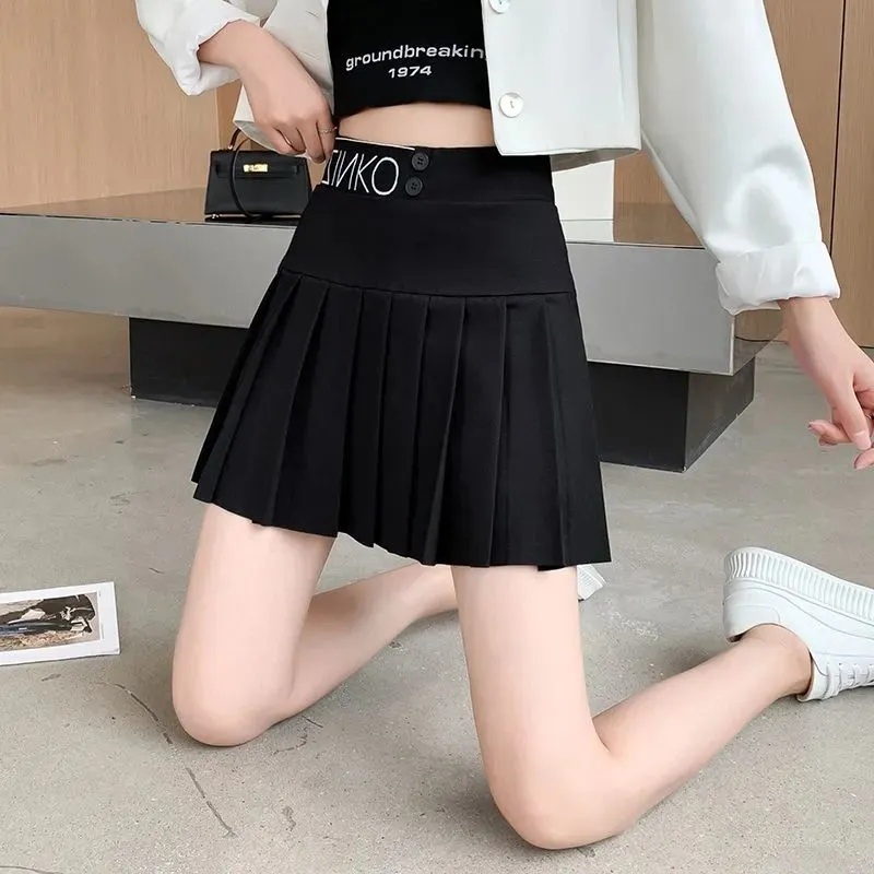 Chân Váy Chữ A Xếp Ly Lưng Cao Màu Đen C8672