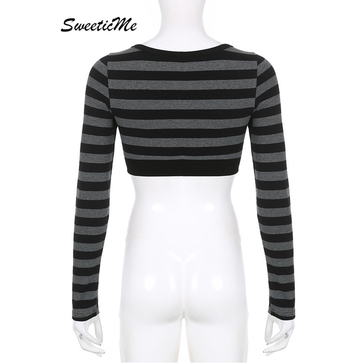 Áo Sweater Tay Dài Dáng Ôm Họa Tiết Kẻ Sọc Thời Trang   Quyến Rũ Cho Nữ
