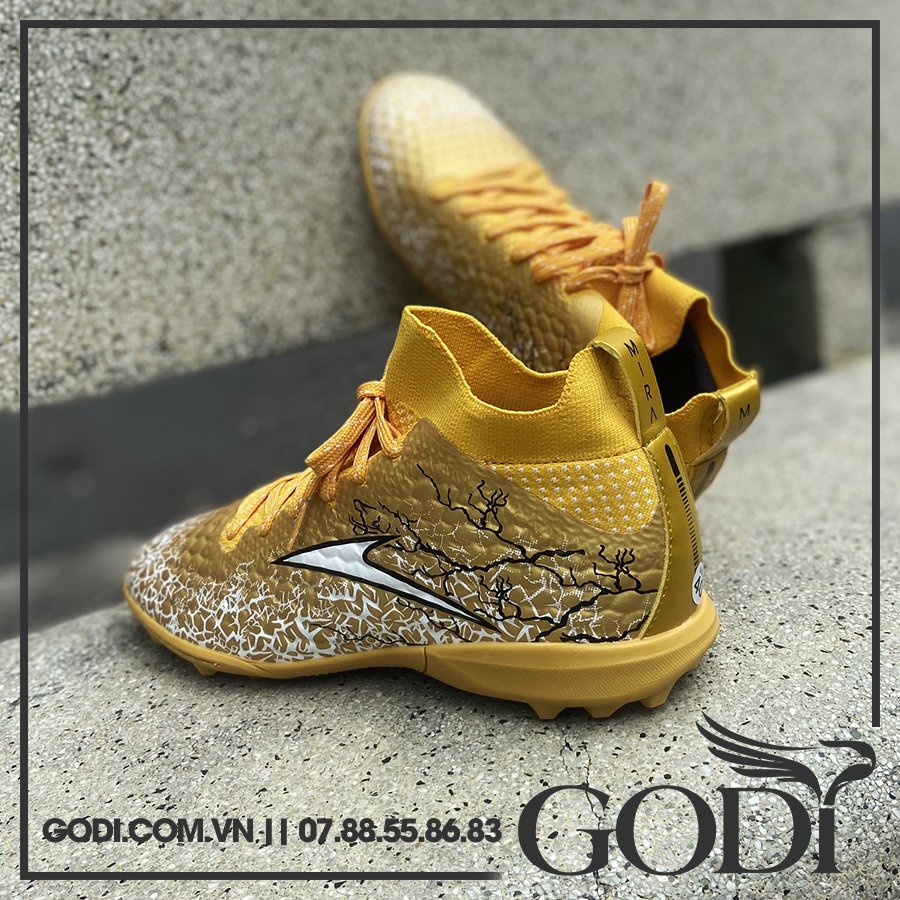 (size 40 - 44) Giày đá bóng cổ cao màu vàng - Giày bóng đá cổ thun sân cỏ nhân tạo khâu đế chắc chắn - Godi Sport